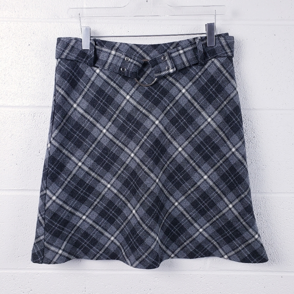 Vintage‎ Y2K Exact Change Wool Mini Skirt Black Grey Plaid Schoolgirl Size 9